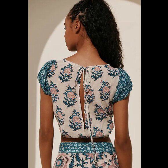 New 2-PIECE SET: Celandine Wrap Midi Skirt AND Short-Sleeve Tie-Back Crop Top - Picture 4 of 6